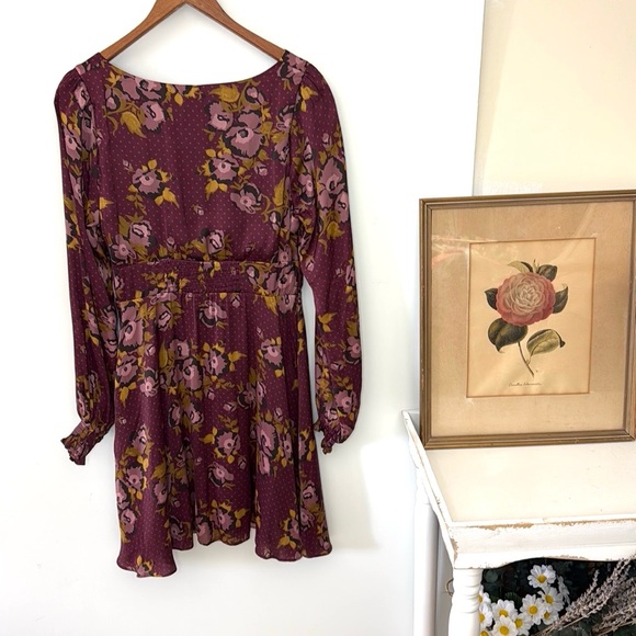 Free People Morning Light Satin Floral Printed Mini Dress Sz 10 - Picture 9 of 17